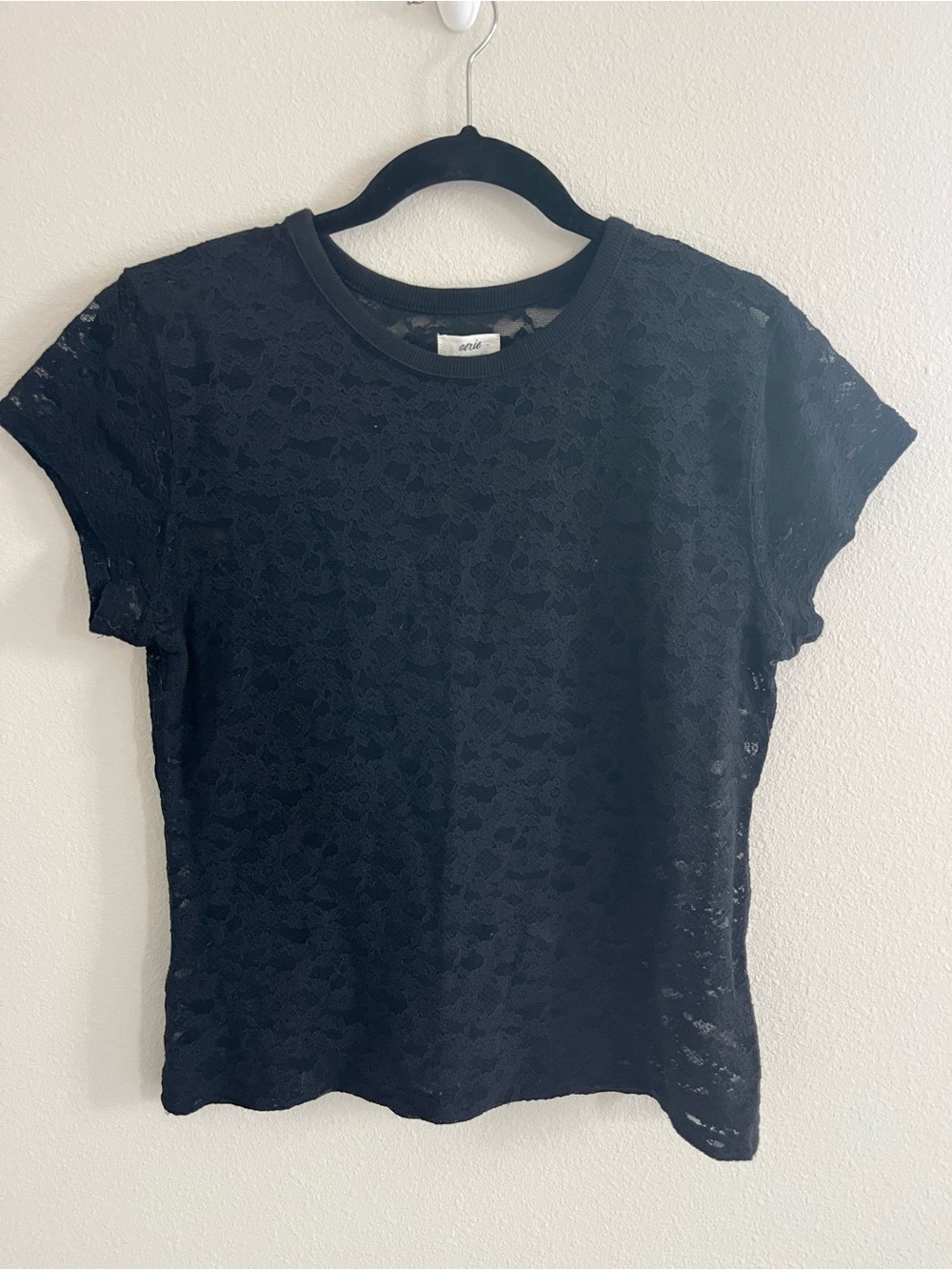 Aerie Black Lace Short Sleeve Tee - Size S